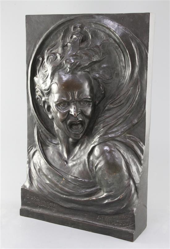 I. Batardi. A bronze relief plaque, After The Damned Soul of Michelangelo, 16 x 10in.